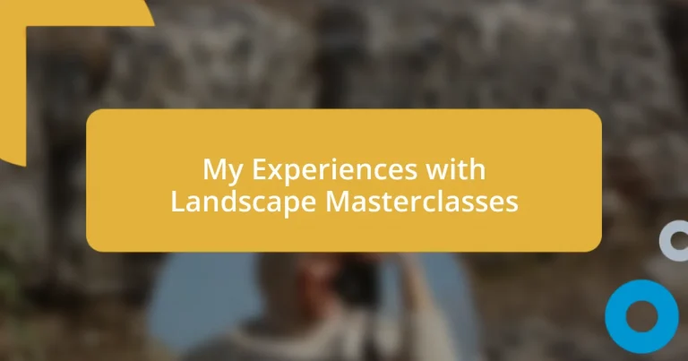 My Experiences with Landscape Masterclasses